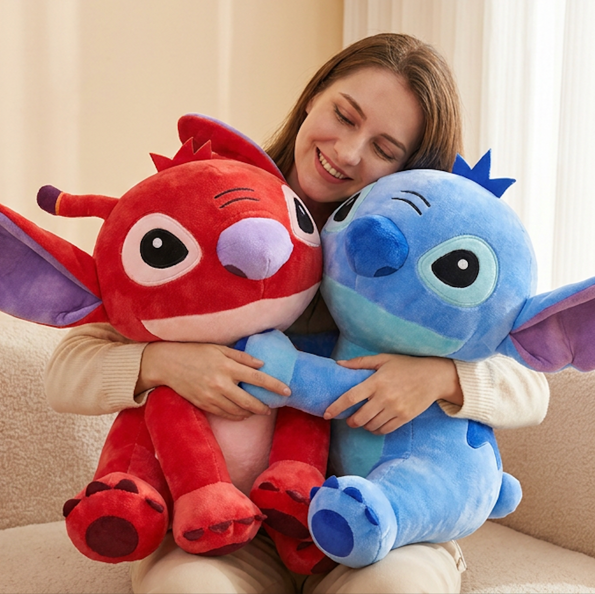 Duo Géant Stitch & Leroy – 100 cm 💙❤️